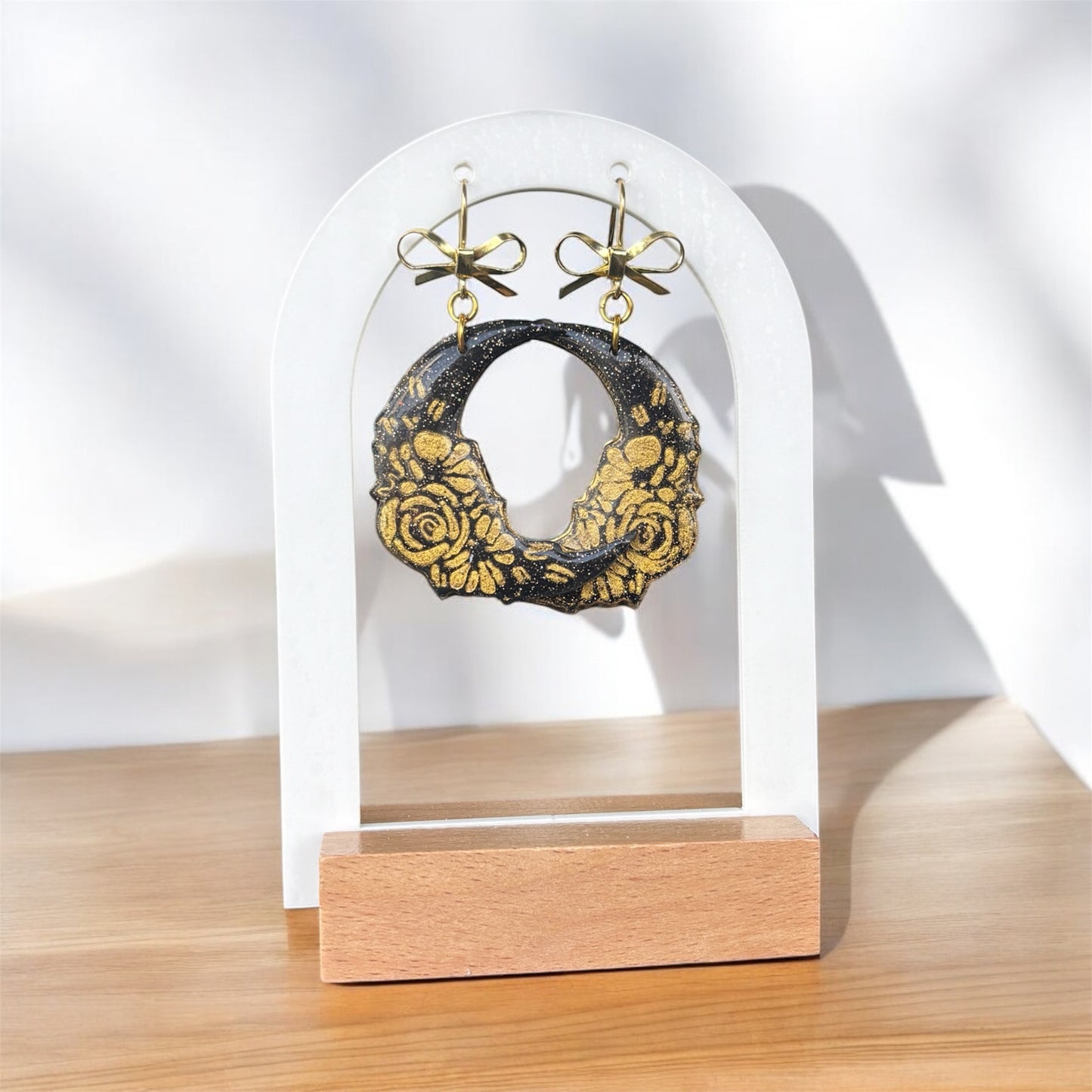Sparkly Black Crescent Moons with Gold Roses